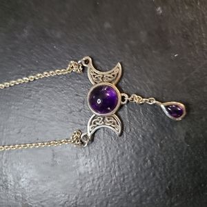 Sterling silver triple moon goddess necklace